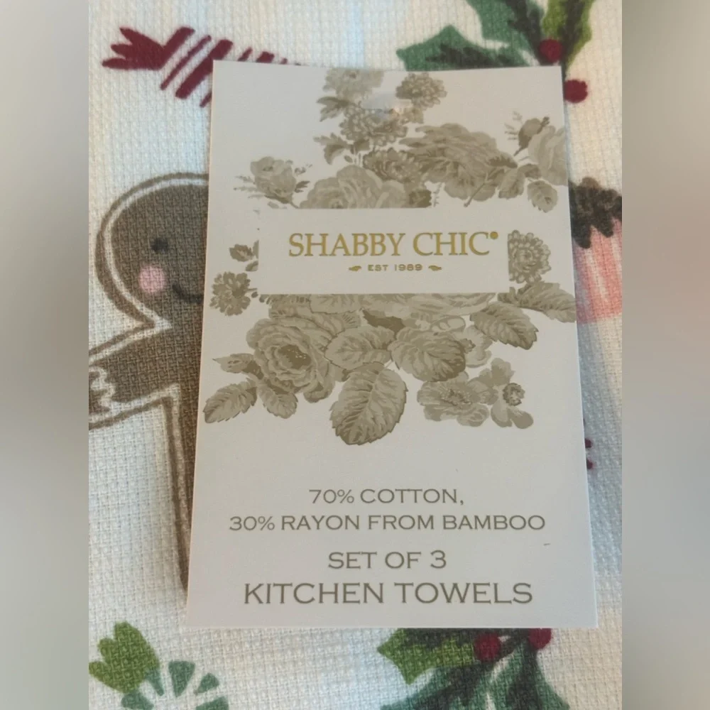 Gingerbread Shabby Chick Set of 3 kitchen towels Have A Sweet Christmas - Picture 3 of 4